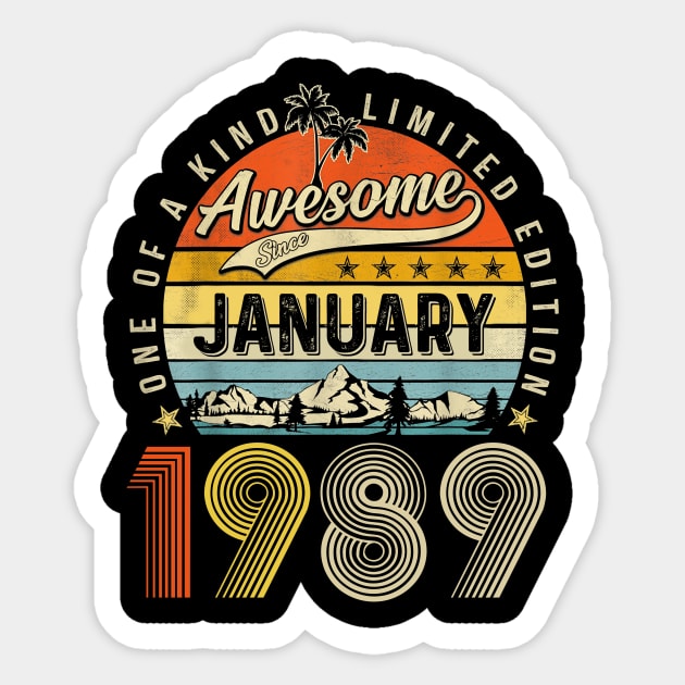 Awesome Since January 1989 Vintage 34th Birthday Sticker by louismcfarland